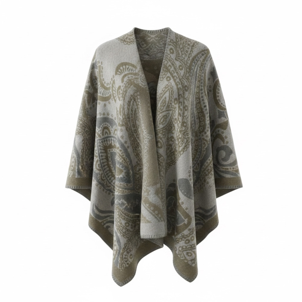 Liz Claiborne Paisley Jacquard Open Front Poncho Wrap